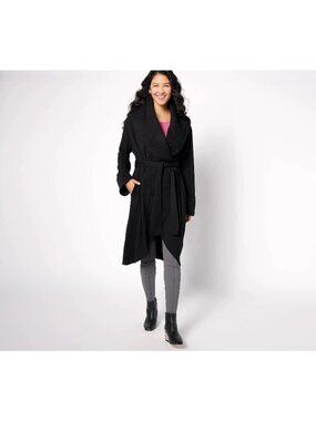 Women with Control Belted Wrap Cardigan XL/1X French Terry Long Sleeve Cozy Chic